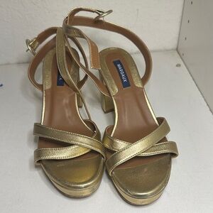 Margaux Metallic Gold Block-Heel Ankle-Strap Sandals